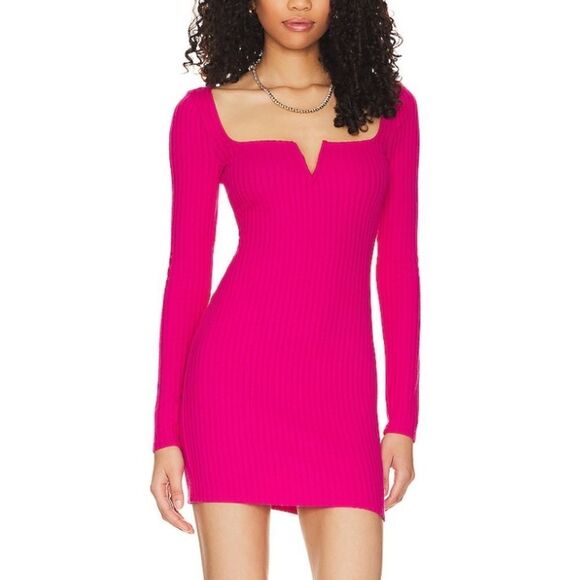 NWT HOUSE OF HARLOW 1960 x REVOLVE Benoit Mini Dress Pink ribbed knit M - Picture 1 of 9
